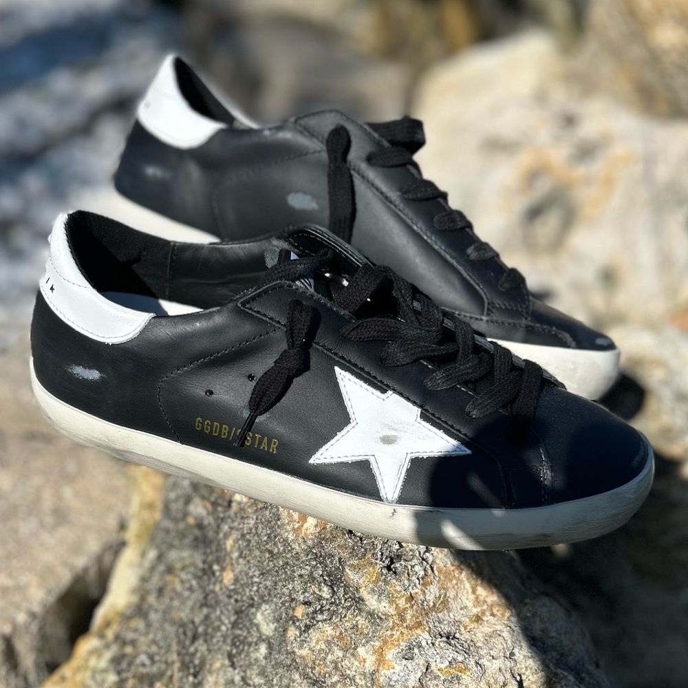 Golden Goose two-tone leather low-top sneakers.